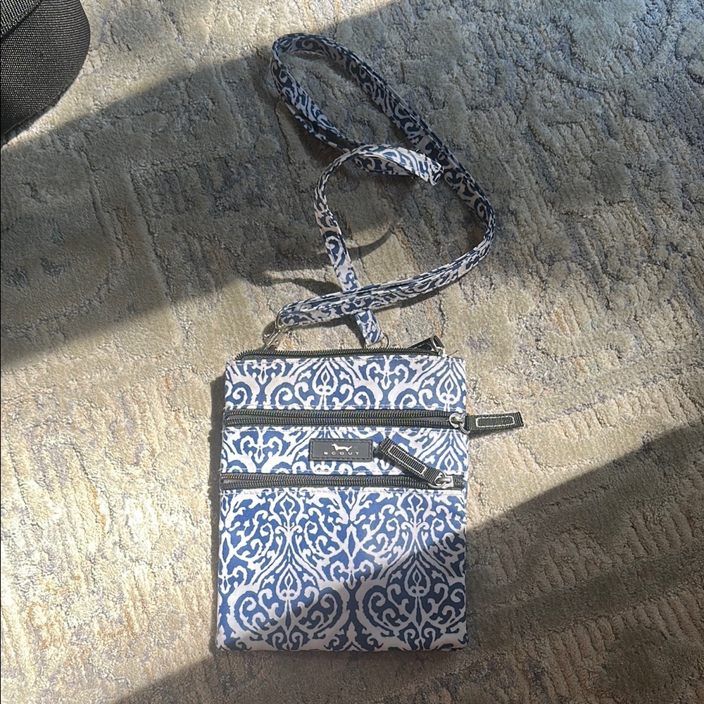 Scout Blue and White Crossbody Bag with Ornate Design